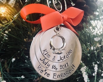 Personalized engagement ornament Christmas ornament engagement we’re engaged gift for engagement wedding engagement ring date custom