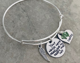your wings were ready but my heart was not Memorial adjustable bangle Mom Dad memorial bracelet in memory of