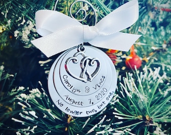 Custom christmas ornament no longer two but one first christmas married ornament personalized christmas ornament first christmas engagement