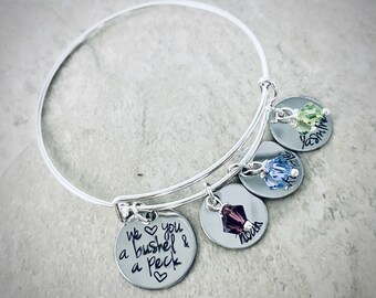 We love you a bushel and a peck personalized bangle bracelet with kids names birthstone gift for mom mothers day gift monogrammed mothers