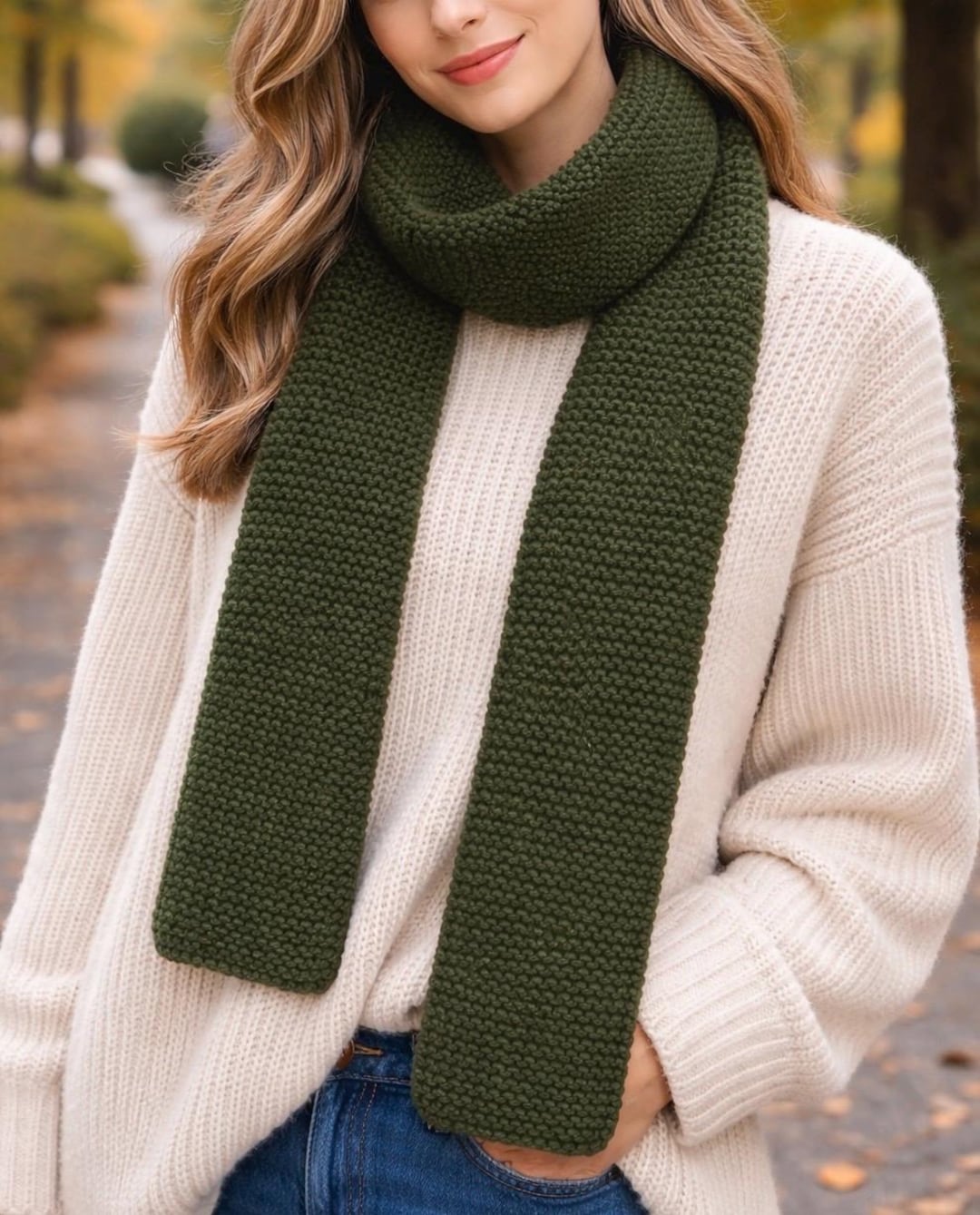 Hand Knit Dark Green Scarf Chunky Winter Scarf Christmas Scarf Cozy ...