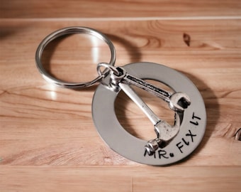 Personalized dad keychain me fix it Father's Day grandpa gift for dad gift for grandpa wrench charm hammer charm tool box dad keychain