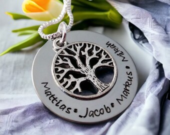 Sale!  Personalized necklace with names hand stamped jewelry mothers grandmothers necklace personalized jewelry family tree of life