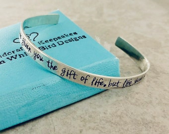 I didn't give you the gift of life, but life gave me the gift of you personalized cuff bracelet adoption gift adopted mom adoption date sale