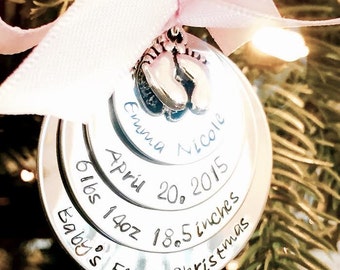 SALE  Hand stamped personalized baby's first christmas ornament pregnancy custom ornament monogrammed personalized christmas keepsake gift