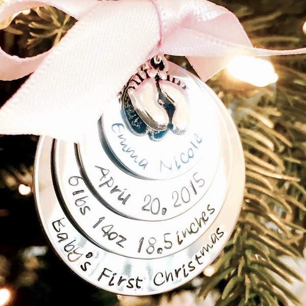 Personalized Baby's First Christmas Ornament, Hand Stamped Keepsake