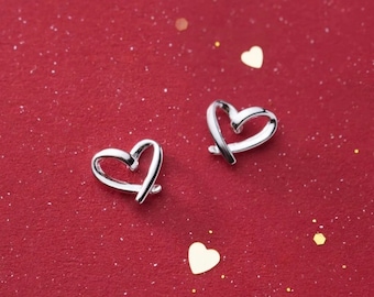 Sterling silver heart earrings minimalist heart earrings valentines gift for her silver jewelry heart jewelry girlfriend wife mom daughter