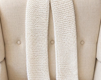 Hand Knit White Scarf Chunky Winter Scarf Christmas scarf 60x6 Inch cozy Handmade gift unisex scarf