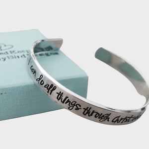 SALE I can do all things through Christ who strengthens me personalized cuff bracelet Philippians 4:13