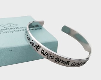SALE I can do all things through Christ who strengthens me personalized cuff bracelet Philippians 4:13