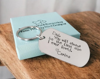 Personalized dad keychain hand stamped custom daughters first love fathers day gift for dad first man I ever loved wedding day gift for dad