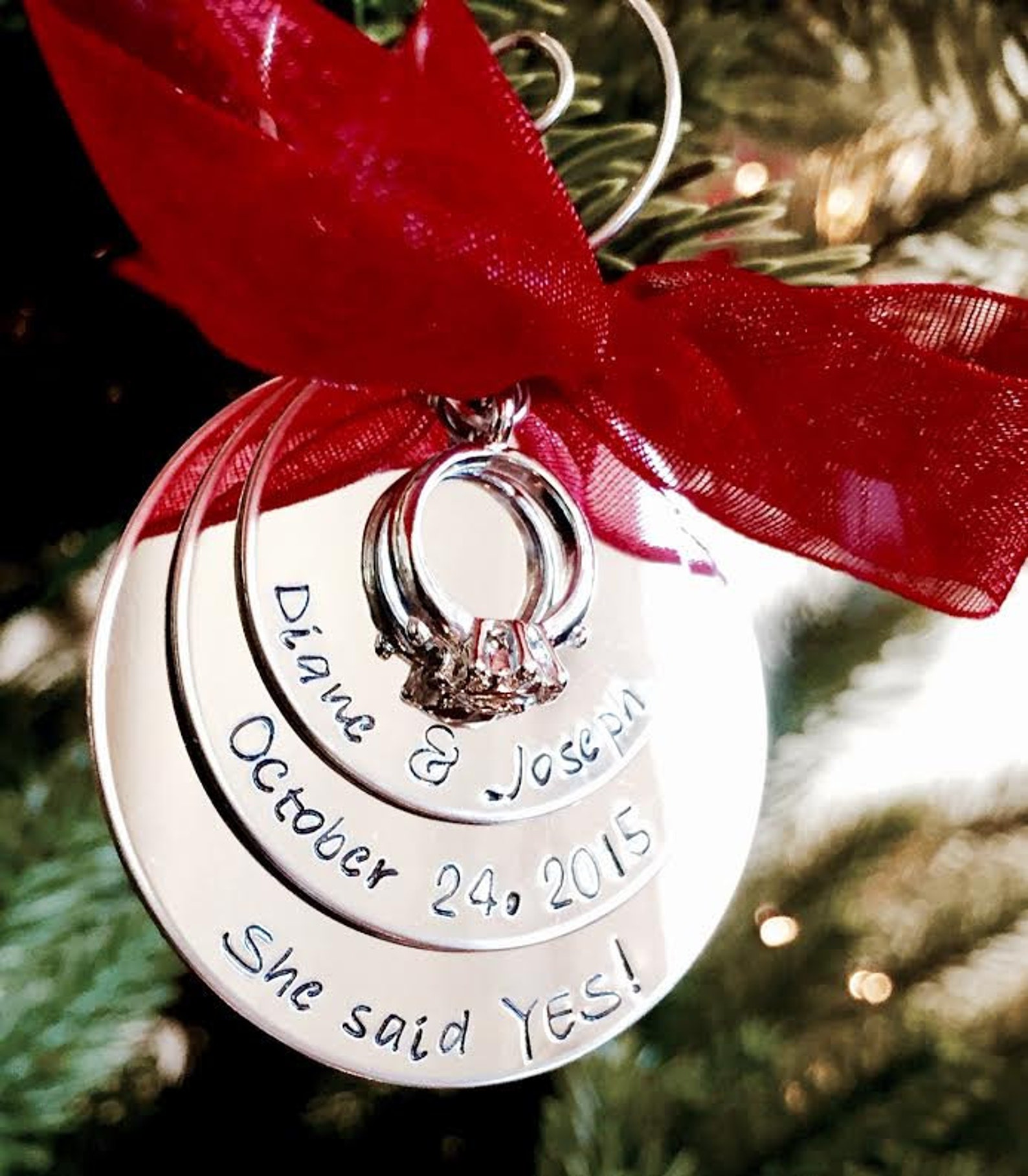 SALE Personalized Christmas Ornament She said YES Engagement Etsy