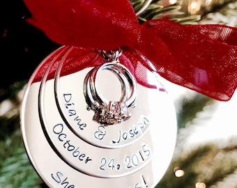 SALE Personalized Christmas Ornament She said YES Engagement Ornament First Christmas as Mr. and Mrs. Husband and Wife Holidays wedding gift