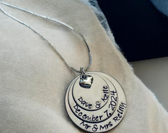 Personalized necklace with couples names and wedding date wedding gift bridal shower gift bride to be mr and mrs wedding anniversary gift