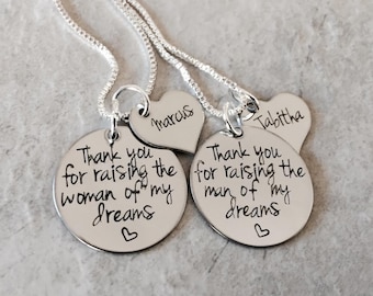 Thank you for raising the man of my dreams I'll take care of her always personalized necklace set mother in law MIL wedding necklace get