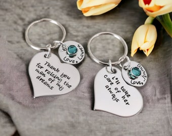 Personalized mother in law gift keychains thank you for raising the man of my dreams woman of my dreams wedding favors bridesmaid gifts