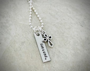 Hand stamped Blessed necklace