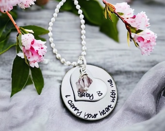 Personalized necklace I carry your heart with me birthstone necklace remembrance mom grandma dad grandpa if Heaven wasn't so far away