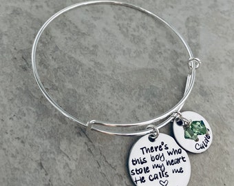 Personalized mothers bracelet there’s this boy who stole my heart he calls me mom kids stole my heart mother’s day gift mother’s jewelry