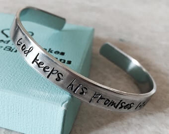 SALE God keeps his promises personalized cuff bracelet encouragement gift faith remembrance monogrammed gift custom religious helping others