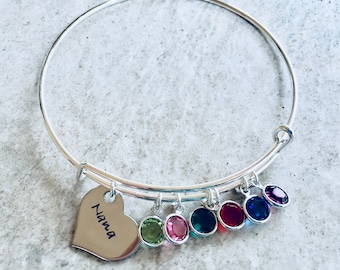Personalized Bangle Bracelet Gift for mom gift for grandma mom bracelet with birthstone crystals name charm monogrammed mothers day gift