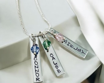 Personalized necklace with names and birthstones hand stamped custom jewelry kids names mothers necklace for mom mothers day gift for her