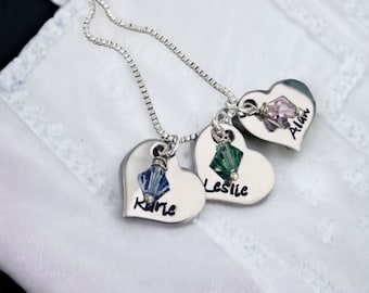 Personalized name necklace with birthstone crystals mothers necklace with kids names custom monogrammed necklace gift for mom grandma