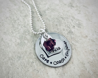 Doula Necklace Care Coach Empower Personalized Doula gift midwife pregnancy custom jewelry monogrammed with birthstone