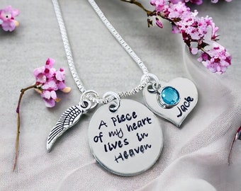 A piece of my heart lives in Heaven necklace memorial jewelry loss of parent loss angel wing remembrance jewelry memorial gift sympathy