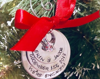 Personalized engagement ornament we're engaged Christmas ornament with names and engagement date engagement gift wedding gift monogrammed