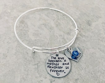 The love between a mother and daughter is forever custom bracelet with daughters name and birthstone Mother’s Day jewelry