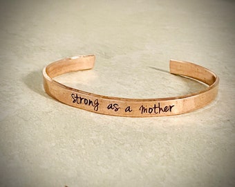 Strong as a mother cuff bracelet personalized bracelet gift for mom custom jewelry name jewelry gift for her monogrammed bracelet encourage