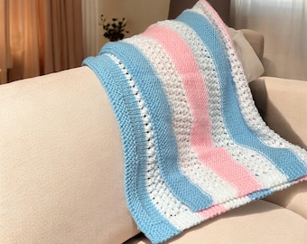 Handmade Knitted Baby Blanket Gender Neutral Baby blanket blue and pink blanket knitted afghan baby shower gift gender reveal handmade gift