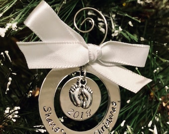 Personalized first Christmas ornament baby's first Christmas ornament new parents new baby birthday Christmas decoration baby feet charm
