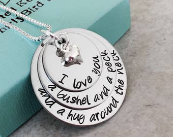 SALE!!!!  I love you a bushel and a peck and a hug around the neck personalized necklace hand stamped mom daughter grandma