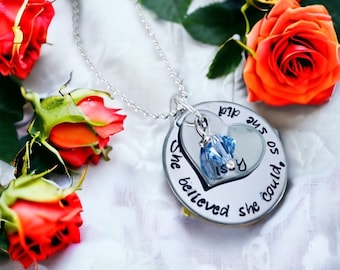 She believed she could so she did personalized necklace custom necklace birthstone necklace encouragement gift graduation gift hand stamped