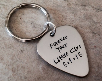 Forever your little girl keychain personalized keychain dad Father's Day gift guitar pick custom personalized dad keychain
