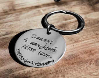 Daddy a daughters first love hand stamped personalized keychain