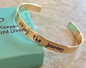 SALE Enjoy the journey cuff bracelet personalized cuff bracelet custom jewelry gold bracelet graduation gift high school graduation class of