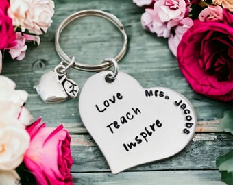 Love teach inspire keychain with apple charm perfect gift for a teacher