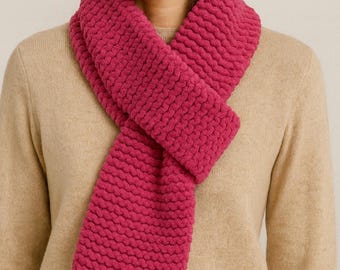 Handmade Bright Pink Knit Scarf | Soft Velvety Demi Purl Yarn | Cozy Garter Stitch Winter Scarf | 6x60 Long Scarf Valentine scarf