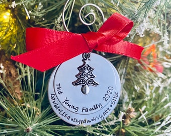 Personalized family christmas ornament with christmas tree charm Engraved personalized gift for christmas holiday gift for mom and dad sale