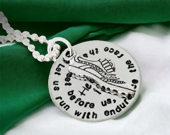 Necklace for runner Hebrews 12:1 let us run with endurance the race that is set before us marathon runner 5K 10K Jewelry for runner workout