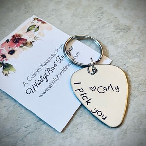 I pick you personalized keychain gift for him anniversary gift guitar pick keychain custom keychain gift for husband gift for boyfriend