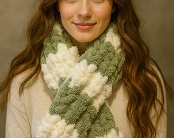 Hand Knit scarf in your choice of two colors chunky knit scarf