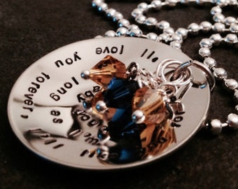Hand Stamped 'I'll Love You Forever' Necklace with Birthstones