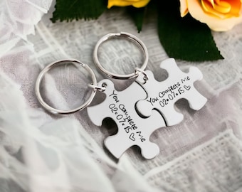 You complete me puzzle piece key chains best friends personalized gift wedding favors party favors wedding date anniversary gift valentines