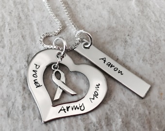 Personalized army mom wife girlfriend necklace navy marine corps coast guard deployment deployment one day closer military necklace ribbon