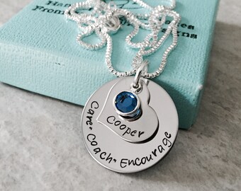 Care coach encourage custom necklace with name necklace for teacher gift for coach encouragement gift with name and birthstone thank you