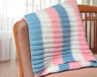 Handmade Knitted Baby Blanket Gender Neutral Baby blanket blue and pink blanket knitted afghan baby shower gift gender reveal handmade gift